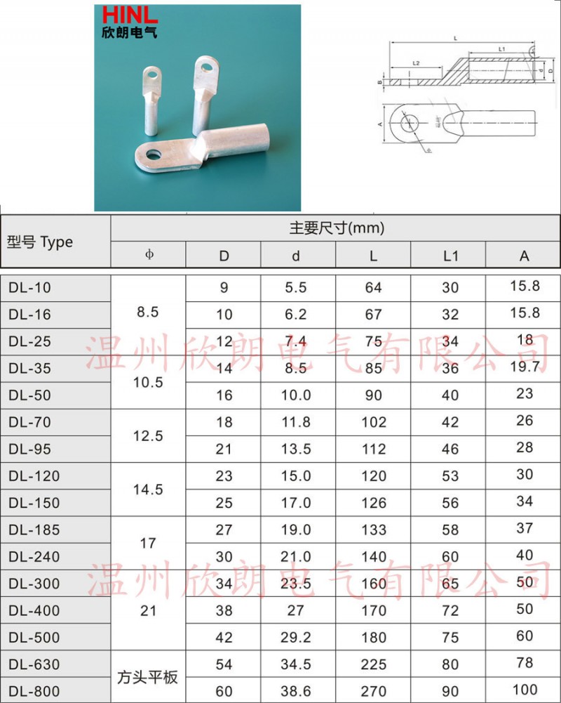 DL铝接线端头尺寸