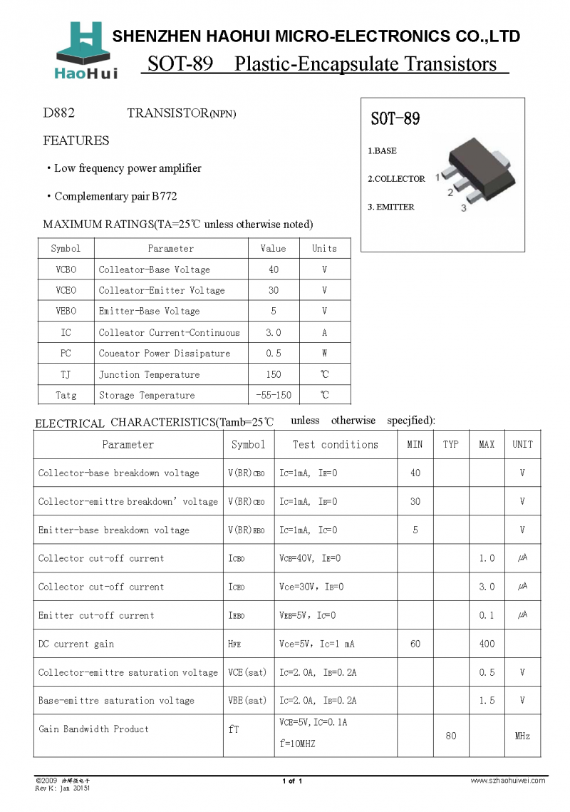 D882  SOT-89